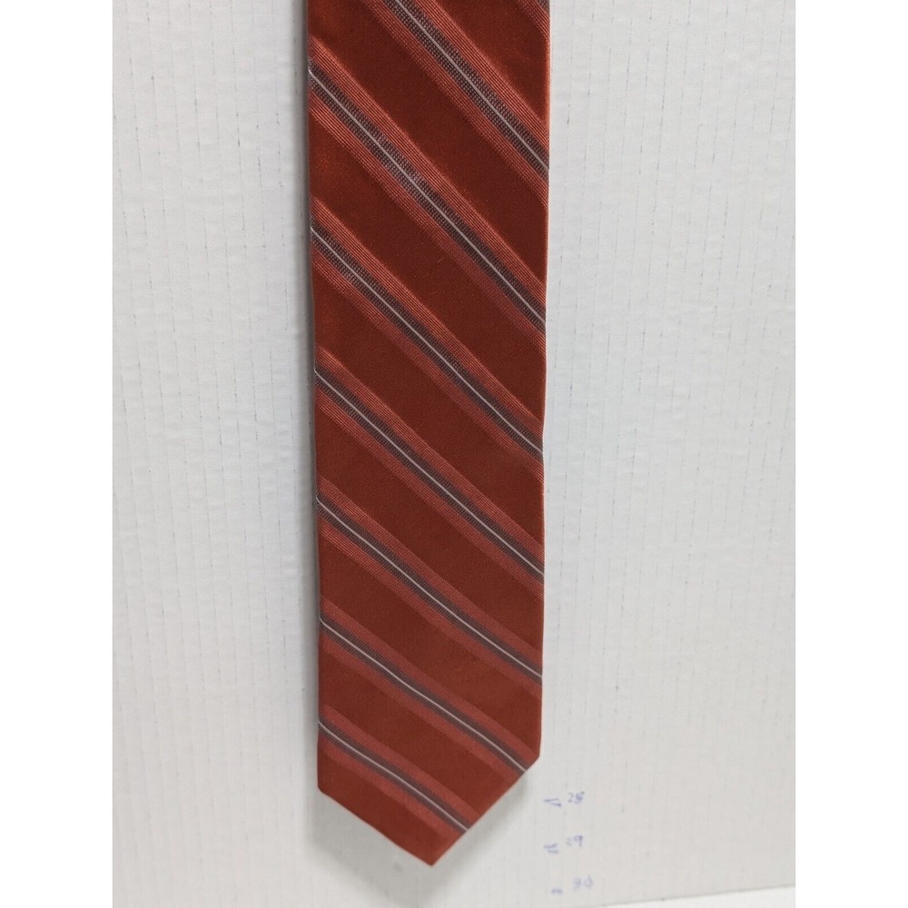 DKNY Mens Necktie 100%โ Silk Textured Striped Orange USA